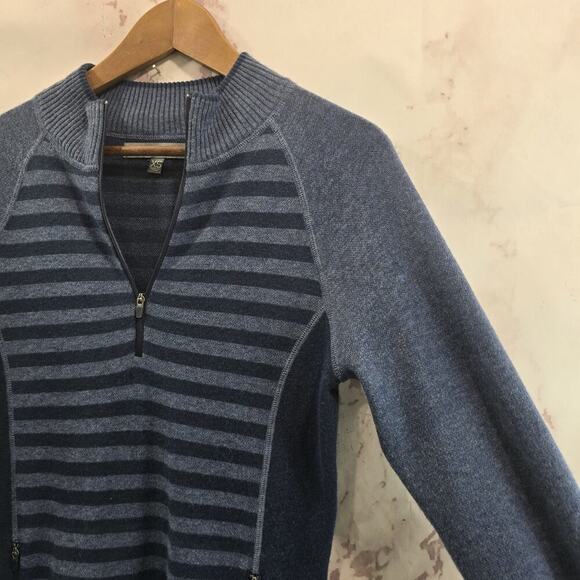 Title Nine Dress Womens XS Blue Stripe Sweater Long Super Power Zip Merino Wool - Picture 12 of 13